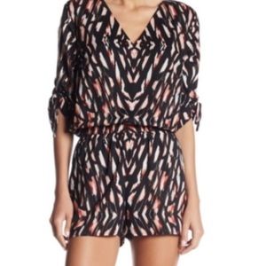 1.State shorts romper with black and red geo abstract pattern size medium